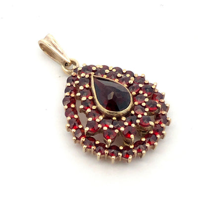Designer Silver Gold Vermeil Pear Round Garnet Statement Pendant