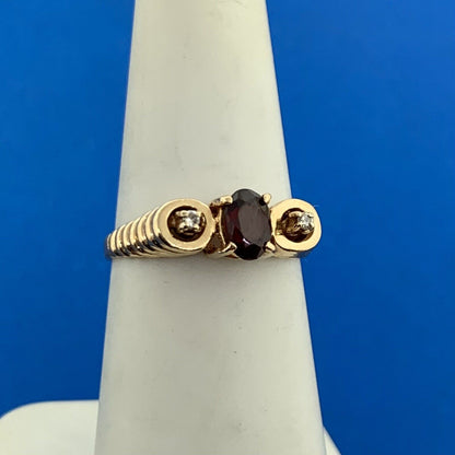 Designer 14K Yellow Gold Oval Garnet Diamond Accent Egyptian Style Ring