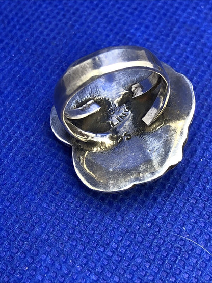 Taxco Mexico 925 Sterling Silver Turquoise Leaf Detail Statement Ring