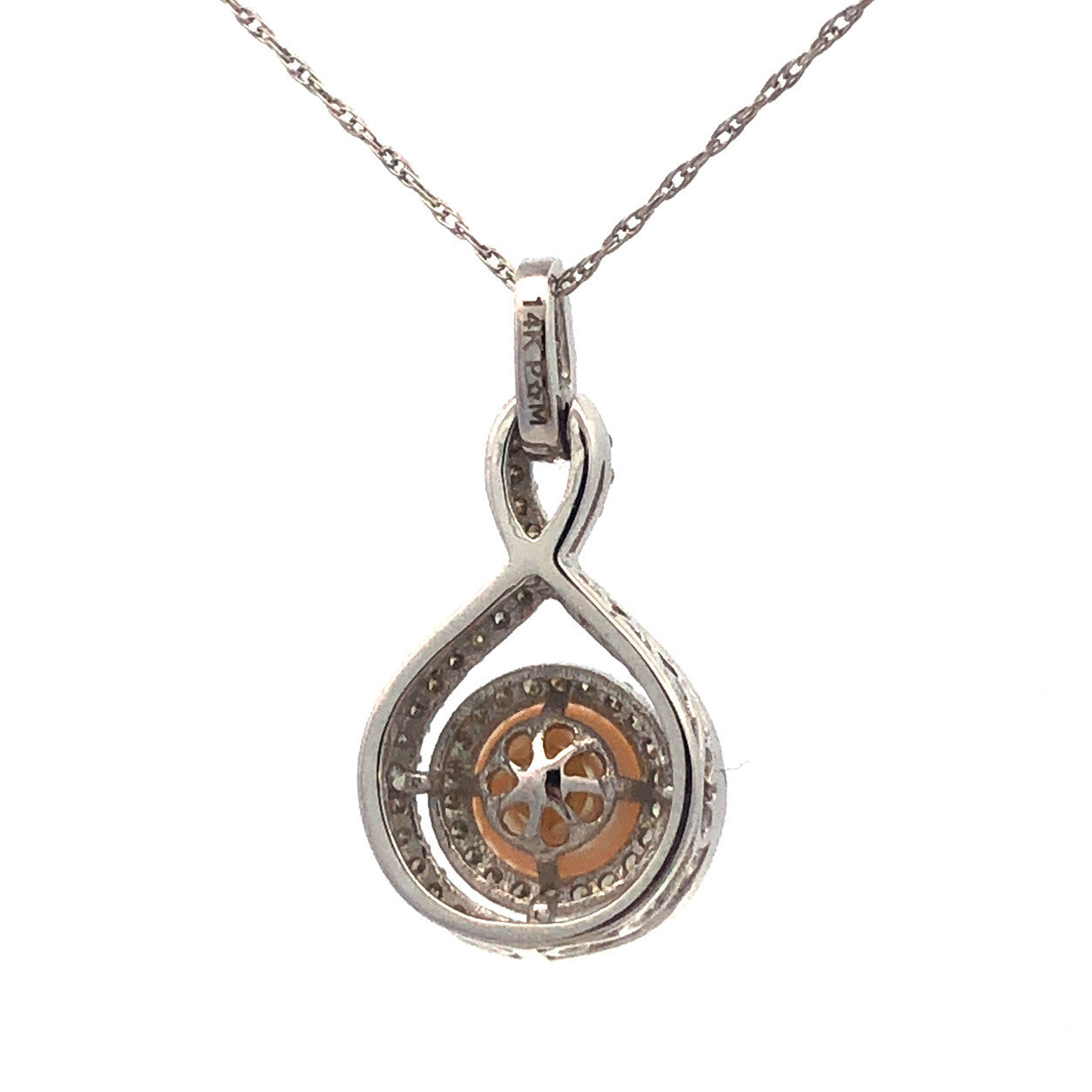 Designer 14K White Gold Pearl Diamond Bridal June Infinity Anniversary Necklace