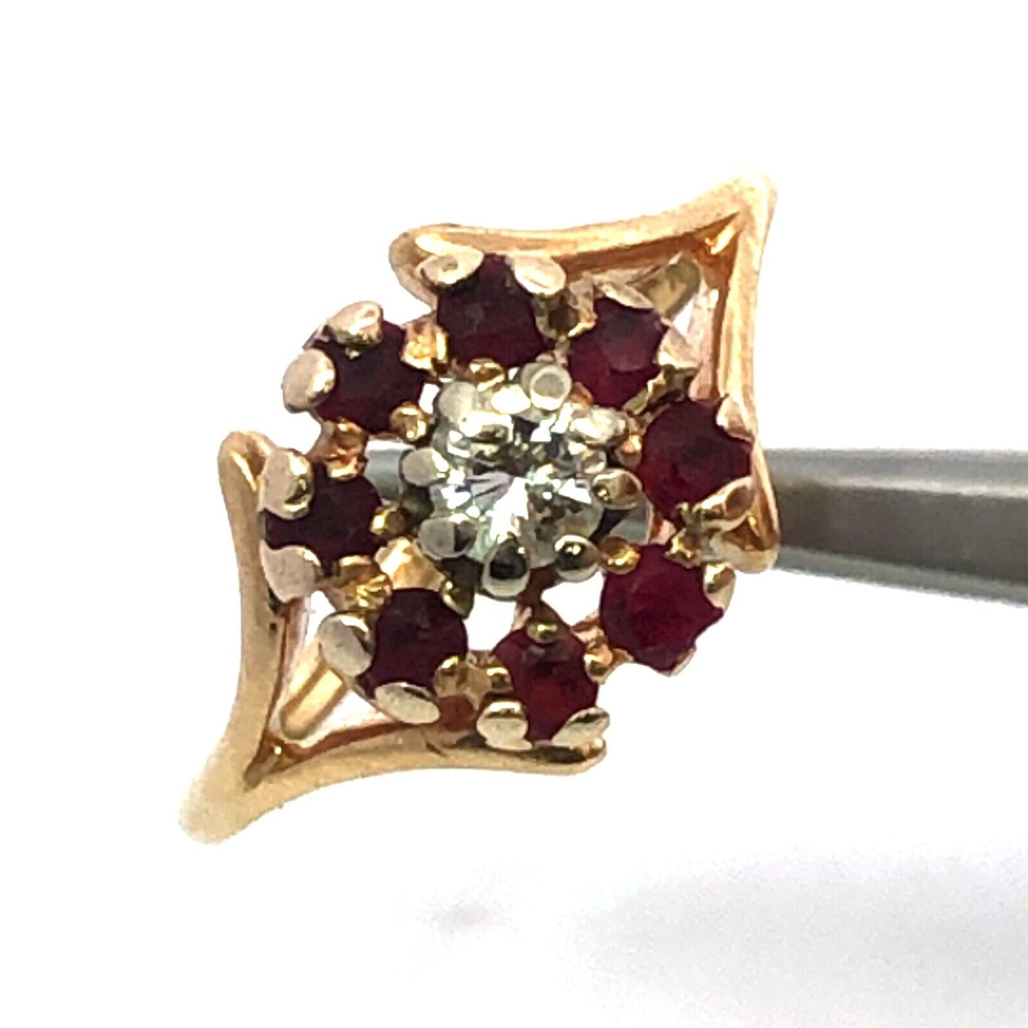 Designer 14K Yellow Gold Diamond Ruby Floral Flower Cocktail Ring