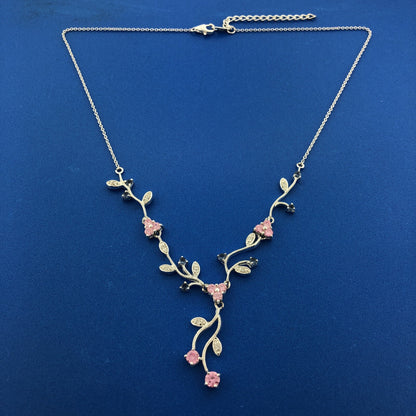 Exquisite Sterling Silver 925 Blue Pink White CZ Floral Scroll Drop Necklace