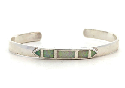 Designer MF 925 Sterling Silver Opal Inlay Open Oval Cuff Bangle Bracelet