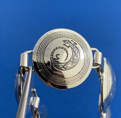 Vintage TSM 925 Sterling Silver Ethnic Animals Native Round Panel Bracelet