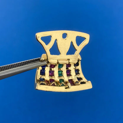 Designer 14K Yellow Gold Sapphire Ruby Emerald Modernist Enhancer Pendant