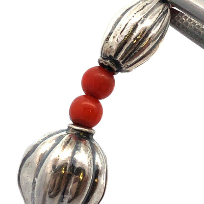 Designer STG 925 Sterling Silver Red Coral Textured Beaded Bracelet