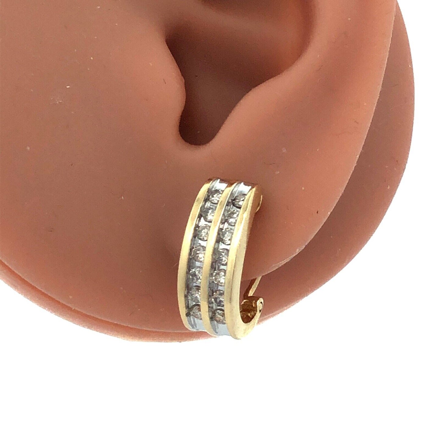 Designer 14K Yellow Gold Channel Set Diamonds Oval Drop Stud Hoop Earrings