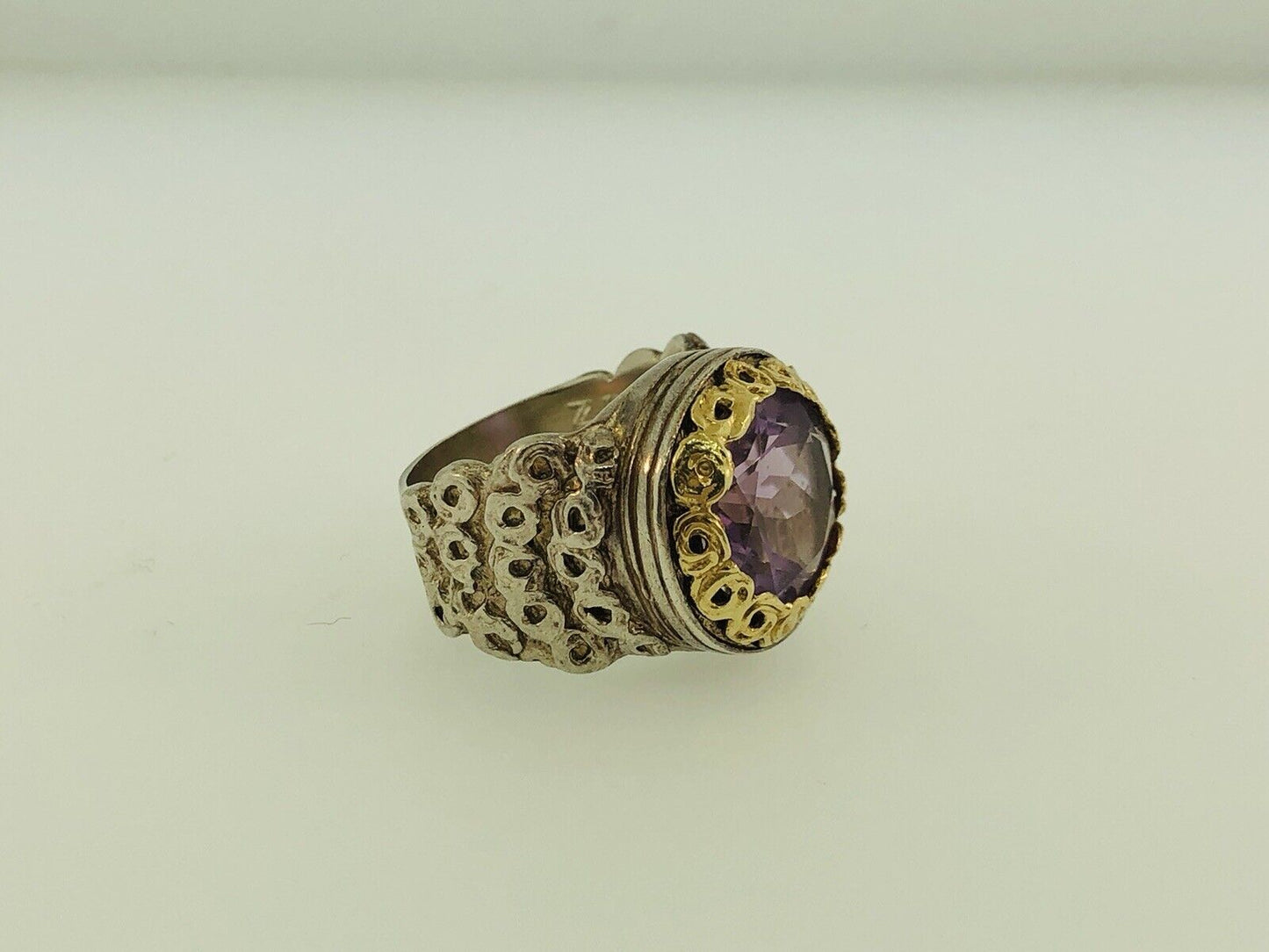 Adi Paz ZRW Israel 14K Yellow Gold Sterling Silver 925 Amethyst Cocktail Ring