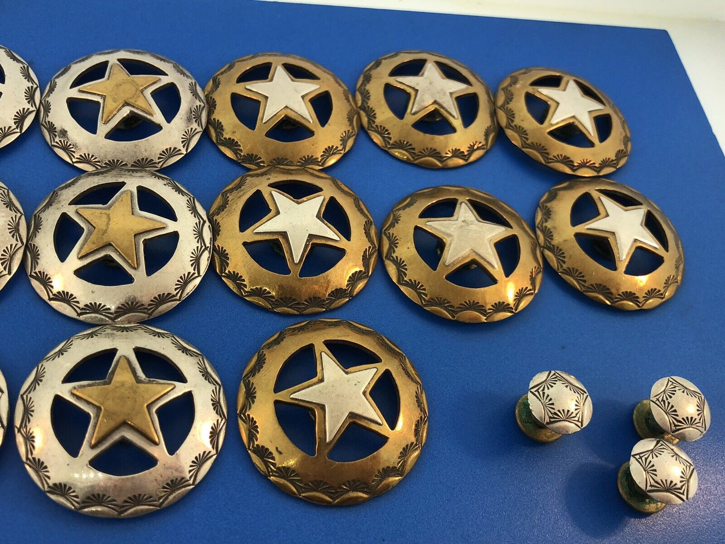 Southwestern Sterling Silver Brass Star Texas Star 23 Piece Rodeo Buckle Set