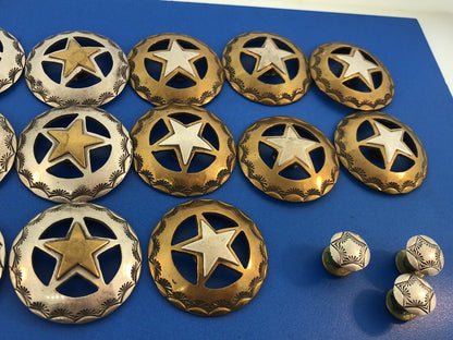 Southwestern Sterling Silver Brass Star Texas Star 23 Piece Rodeo Buckle Set