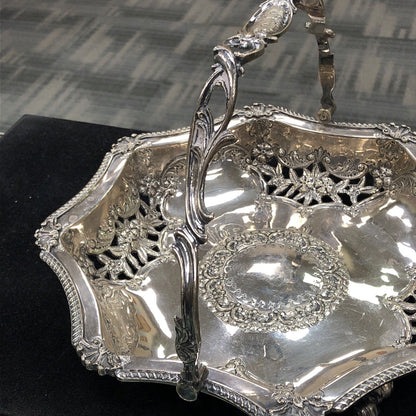 Antique Ledsam & Vale L & Co Silver Plate Floral Open Work Handled Brides Basket