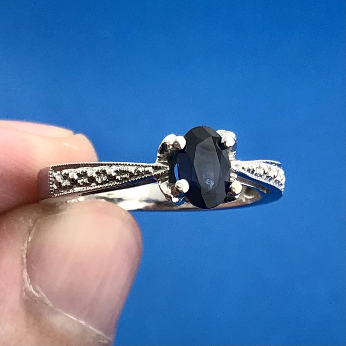 Designer YCH 14K White Gold Oval Sapphire September Occasion Anniversary Ring