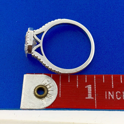 Designer 925 Sterling Silver Cubic Zirconia CZ Solitaire W/Halo Engagement Ring
