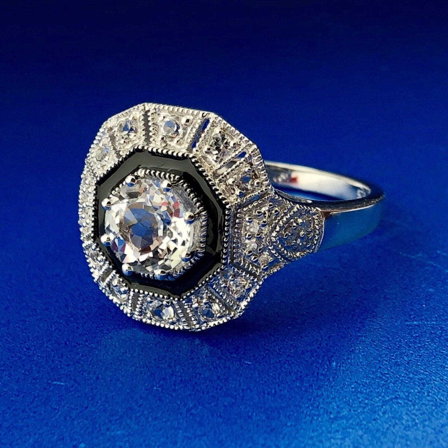 Designer Clyde Duneier CID 925 Sterling Silver White Topaz Diamond Enamel Ring