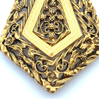 Mid Century Gold Tone Scroll Floral Vine Open Work Brooch Clip Earrings Set