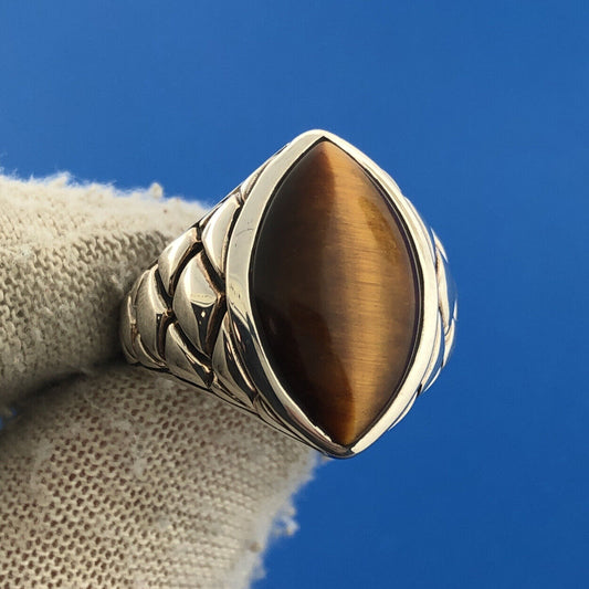 Designer SX Thailand Sterling Silver Marquise Tigers Eye Snakeskin Band Ring