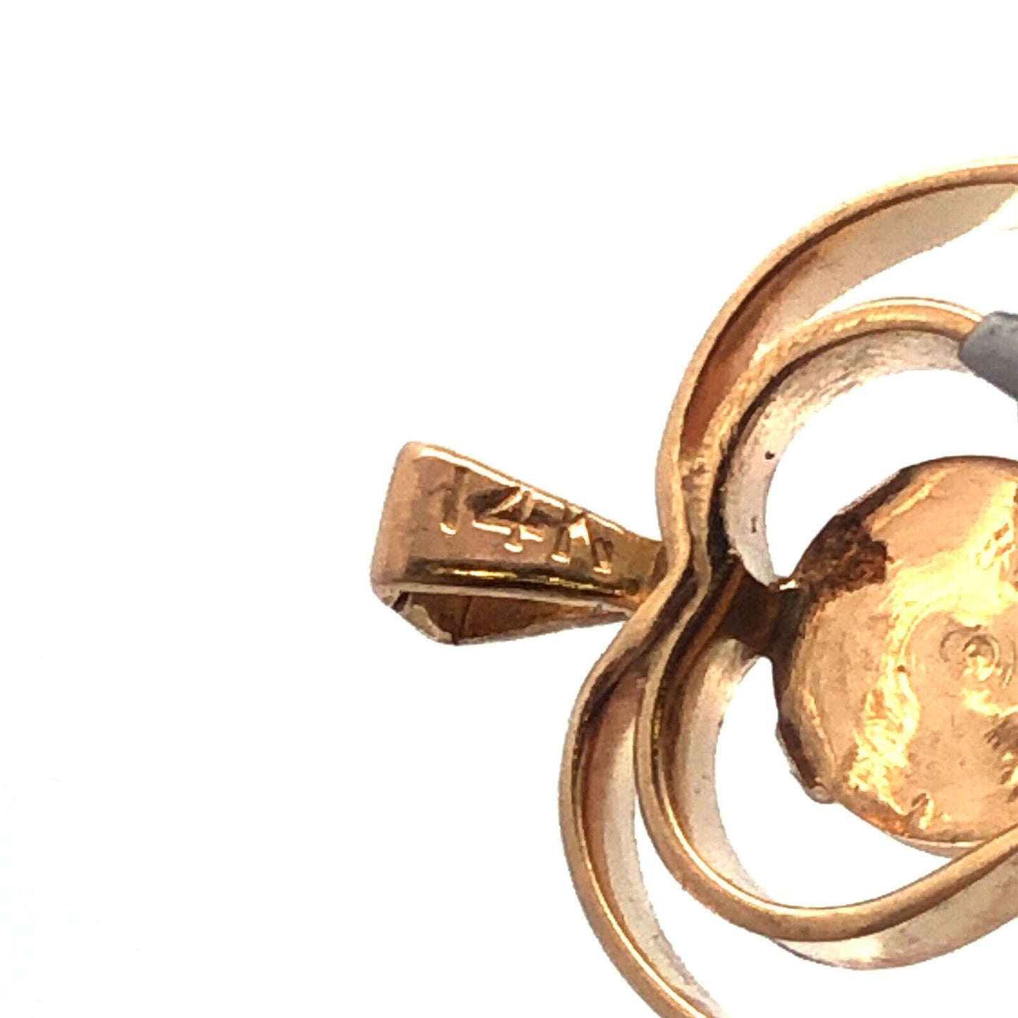 Designer 14K Yellow Gold Round Opal Open Work Double Heart Pendant