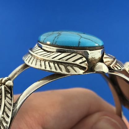 Vintage Taxco TC-216 Sterling Silver 925 Turquoise Trio Statement Cuff Bracelet