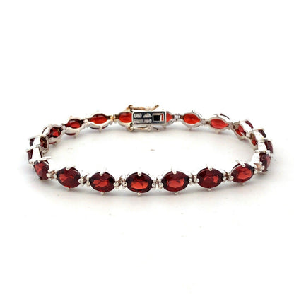 Designer 925 Sterling Silver Oval Red Garnet Tennis Bracelet