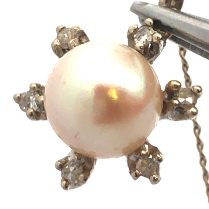 Designer 14K White Gold Pearl Diamond Accented Starburst Snowflake Necklace
