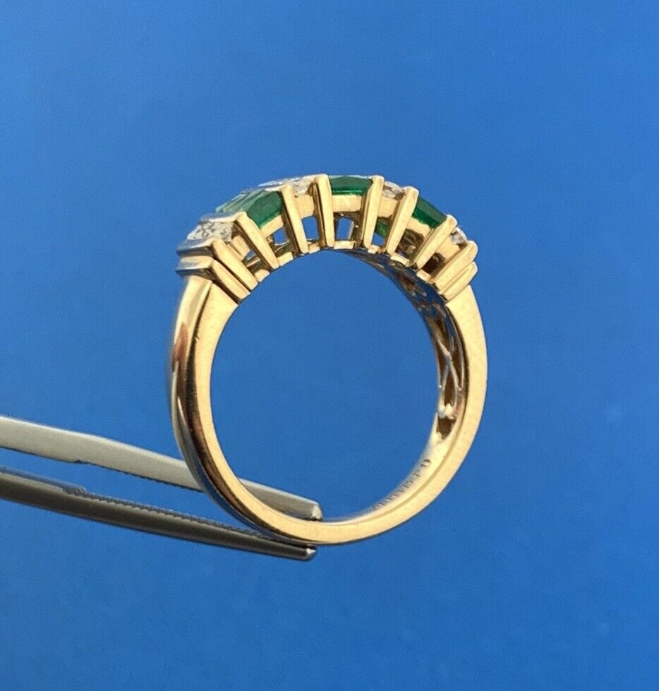 Retro Amoro 14K Yellow Gold Emerald Diamond May Anniversary Statement Band Ring