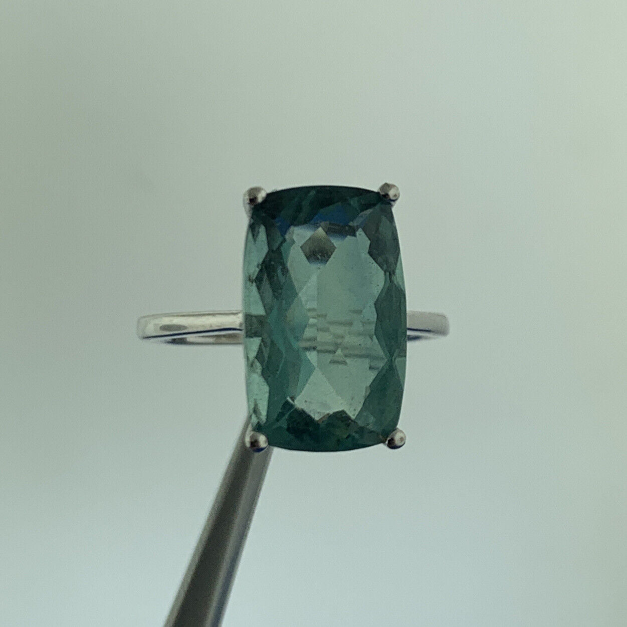 Designer Sterling Silver Rectangle Green Topaz Solitaire November Occasion Ring