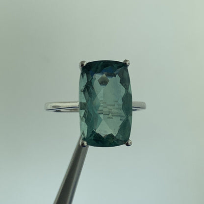 Designer Sterling Silver Rectangle Green Topaz Solitaire November Occasion Ring