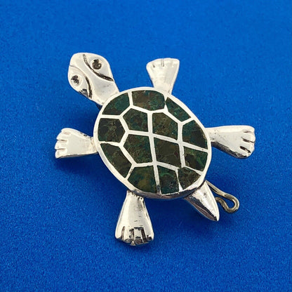 Taxco Mexico Designer Miguel Melendez Sterling Silver 925 Malachite Turtle Pin