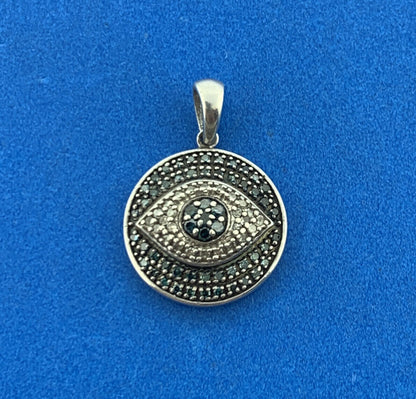 Designer 925 Sterling Silver Blue Sapphire Diamond All Seeing Evil Eye Pendant