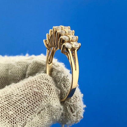 Gorgeous 14k Yellow Gold Round Cut Sparkling CZ Cascade Waterfall Ring Size 6.75