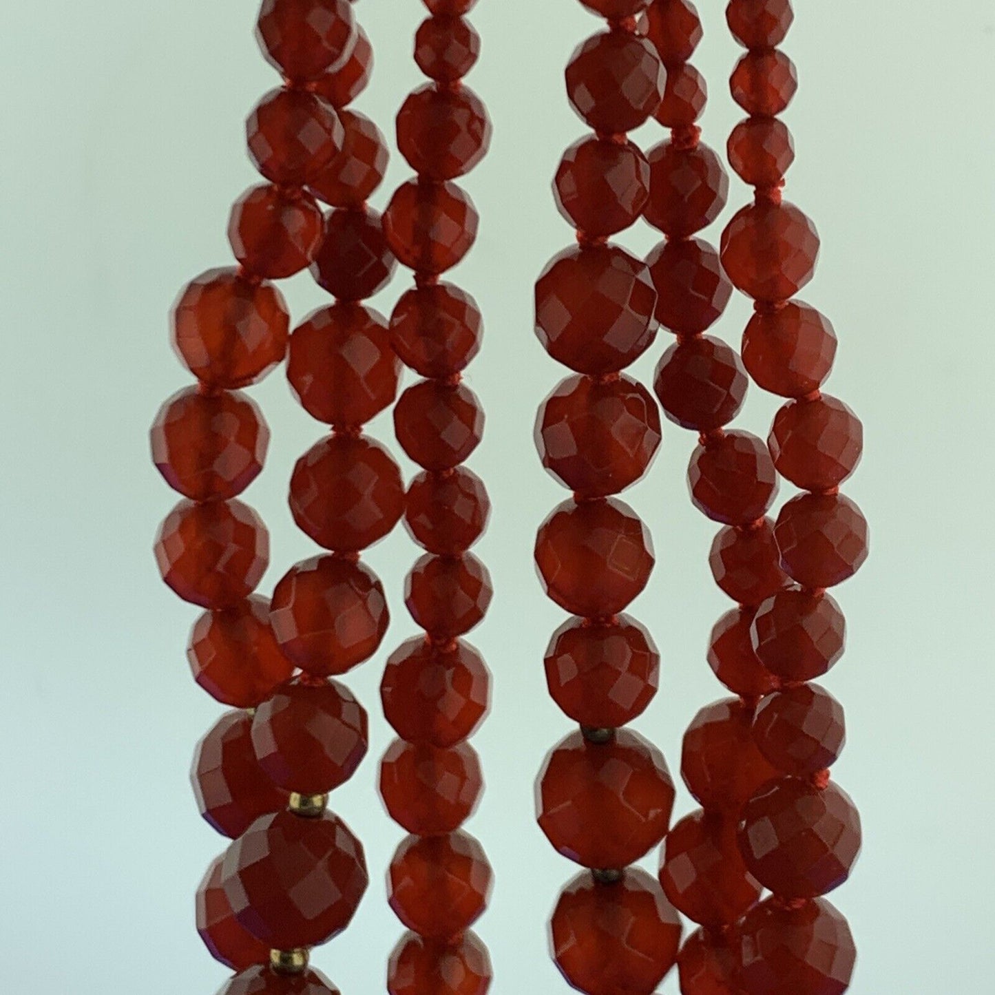 Designer Gold Tone Faceted Polished Carnelian Beads Graduated 3 Strand Necklace