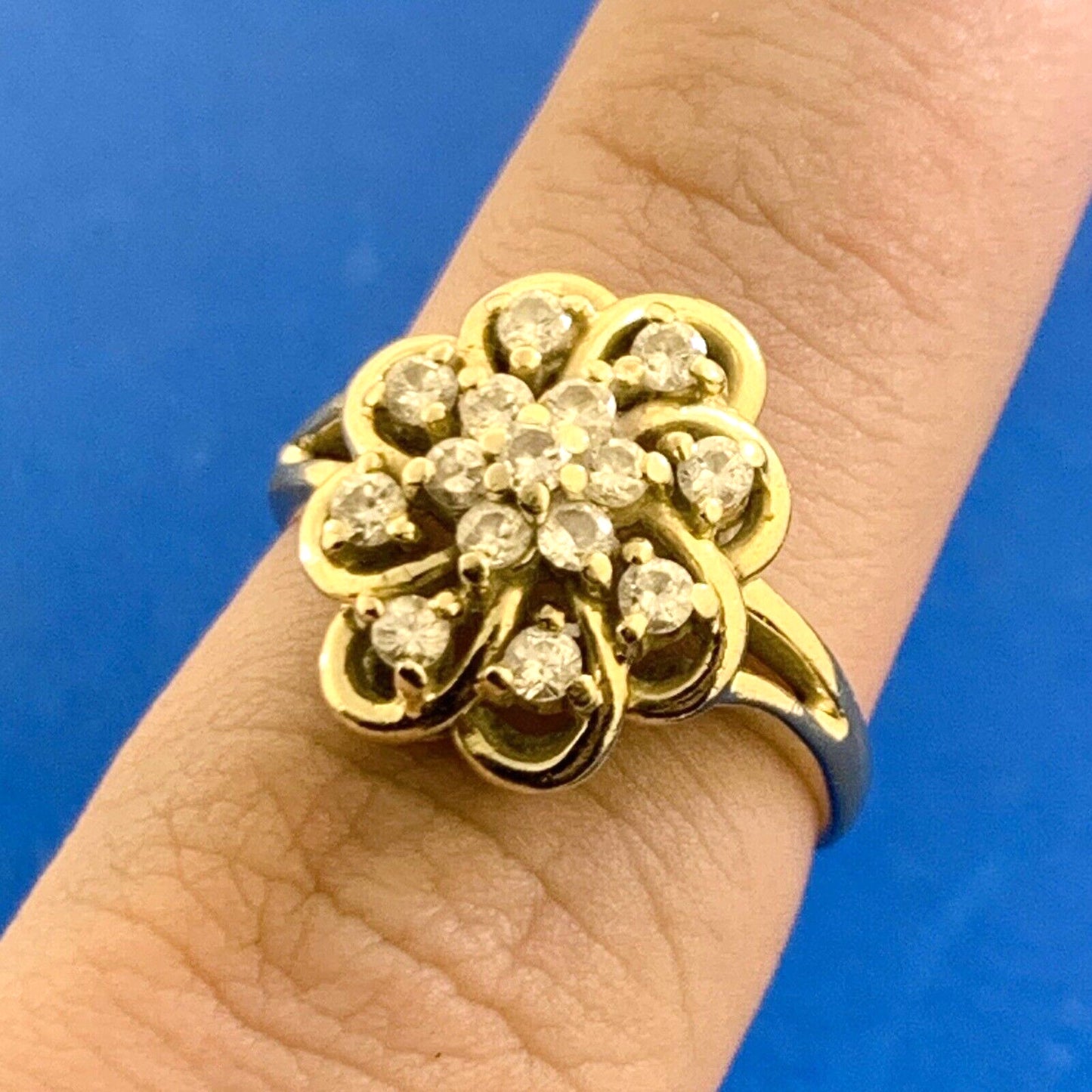 Designer Estate 14K Yellow Gold Diamond Flower Cluster Cocktail Ring