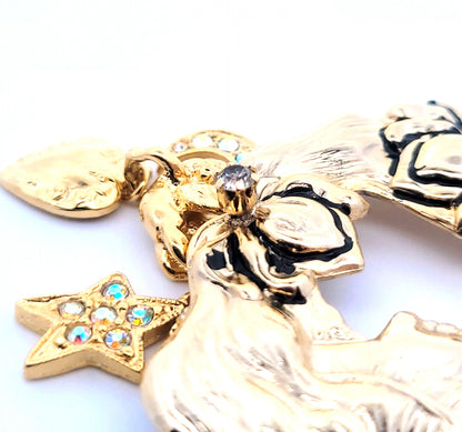 Vintage Kirk's Folly "Mother's Pin" CZ Studded Star/Moon/Cherub Charm Brooch