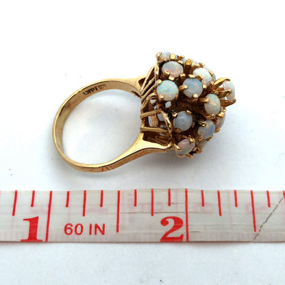 Vintage Designer 14K Yellow Gold Opal Cluster Statement Cocktail Ring