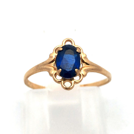Vintage 10K Yellow Gold Oval Blue Spinel Promise Sweetheart August Occasion Ring