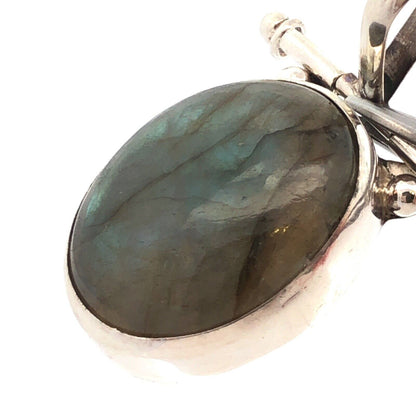 Vintage 925 Sterling Silver Oval Cabochon Labradorite Statement Pendant