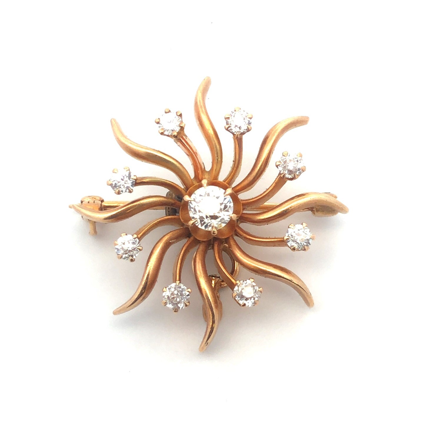 Designer Art Deco 14K Yellow Gold Diamond Pin Brooch Pendant