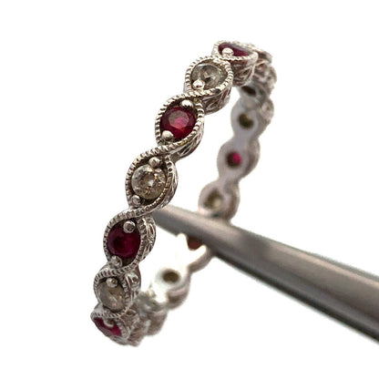 Designer 925 Silver Red White Cubic Zirconia Anniversary Stackable Eternity Band