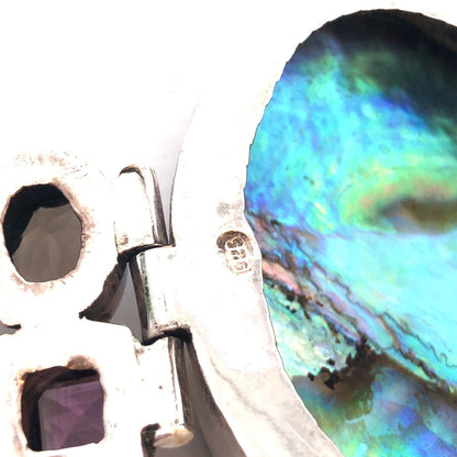 Modernist 925 Sterling Silver Abalone Amethyst Smoky Topaz Statement Bracelet