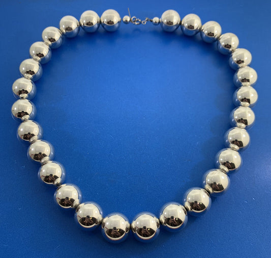 Vintage 925 Sterling Silver Chunky Beaded Statement Necklace