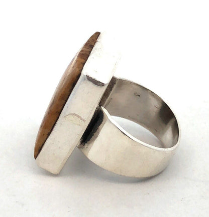 Vintage 925 Sterling Silver Rectangle Brown Jasper Bezel Statement Ring