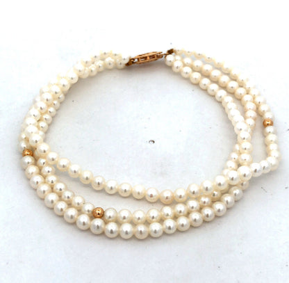 Designer 14K Yellow Gold Round White Pearl 3-Strand Beaded Bracelet