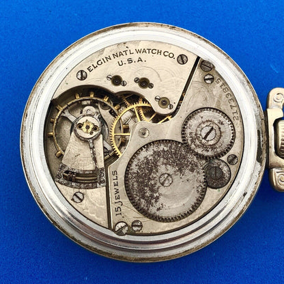 1919 Elgin Base Metal Open Face Grade 312 15j Model 6 Pocket Watch Not Running