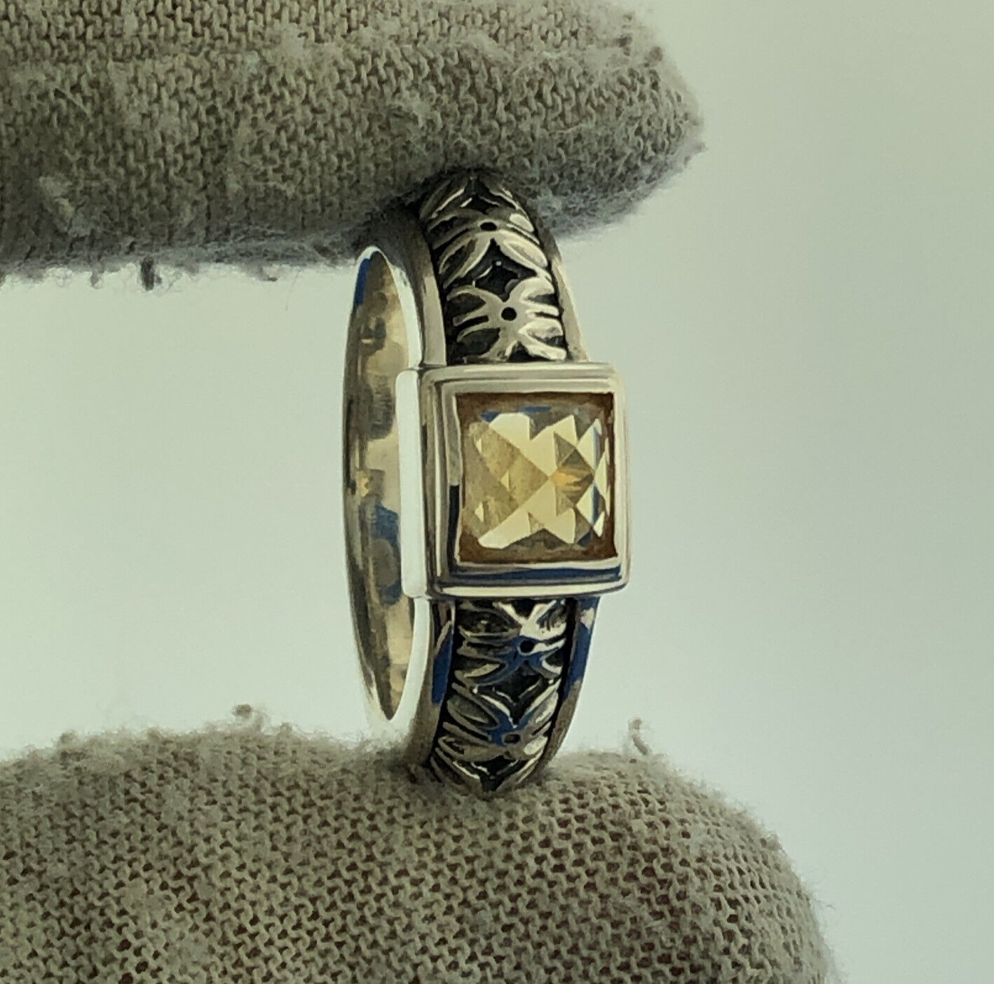 Designer Michael Dawkins Sterling Silver 925 Faceted Lemon Quartz Ring Size 8