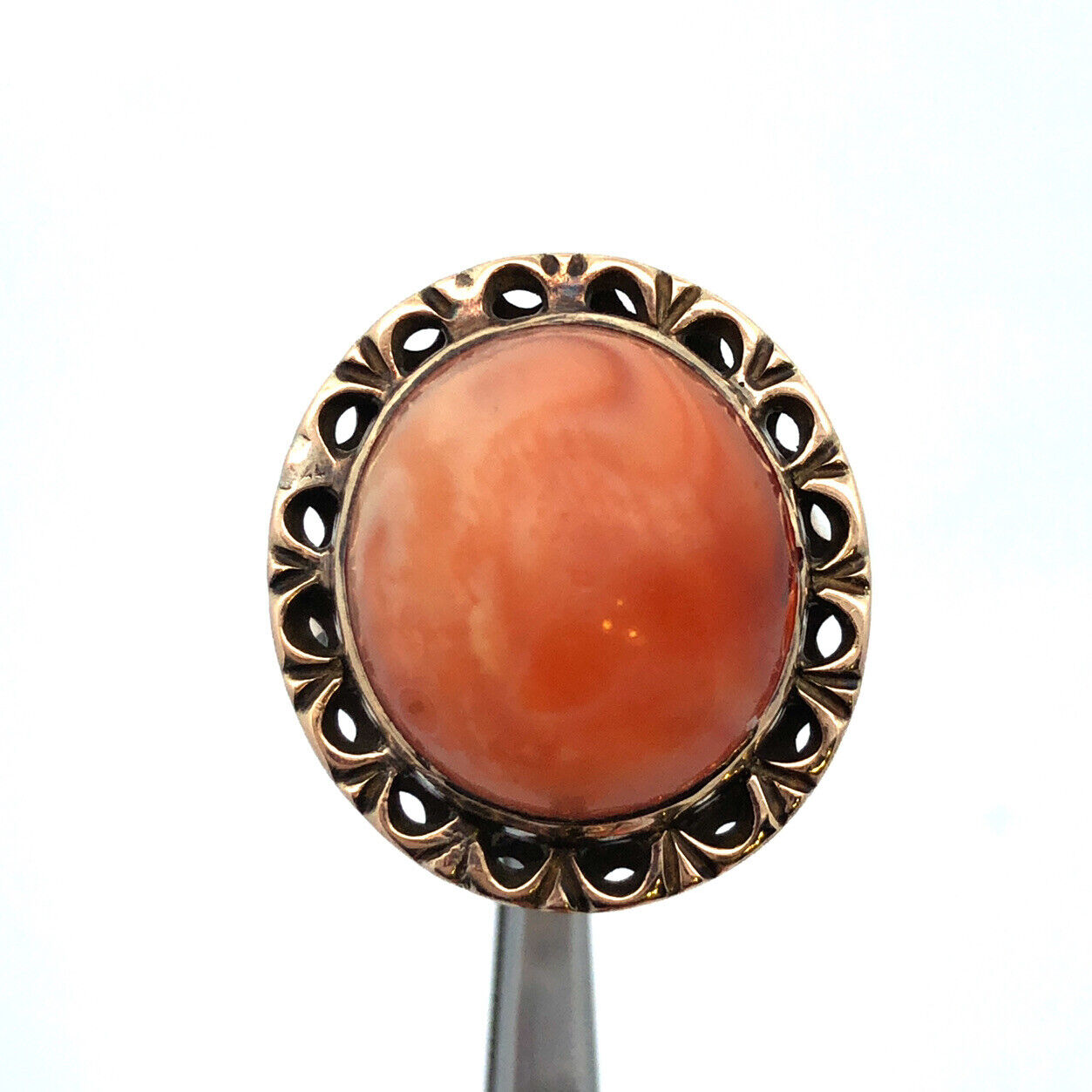 Vintage 14K Yellow Gold Oval Cabochon Orange Mexican Fire Opal Cocktail Ring