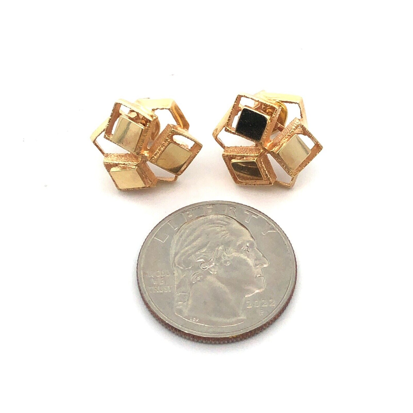 Designer 14K Yellow Gold Modernist Geometric Square Statement Stud Earrings