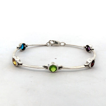 Estate 925 Sterling Silver Multicolor Round Cubic Zirconia Tennis Bracelet