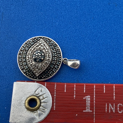 Designer 925 Sterling Silver Blue Sapphire Diamond All Seeing Evil Eye Pendant