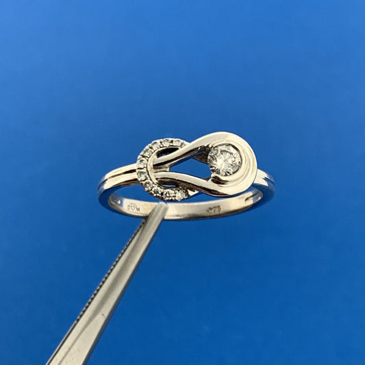 Designer JB Sterling Silver Diamond Solitaire Accented Freeform Infinity Ring