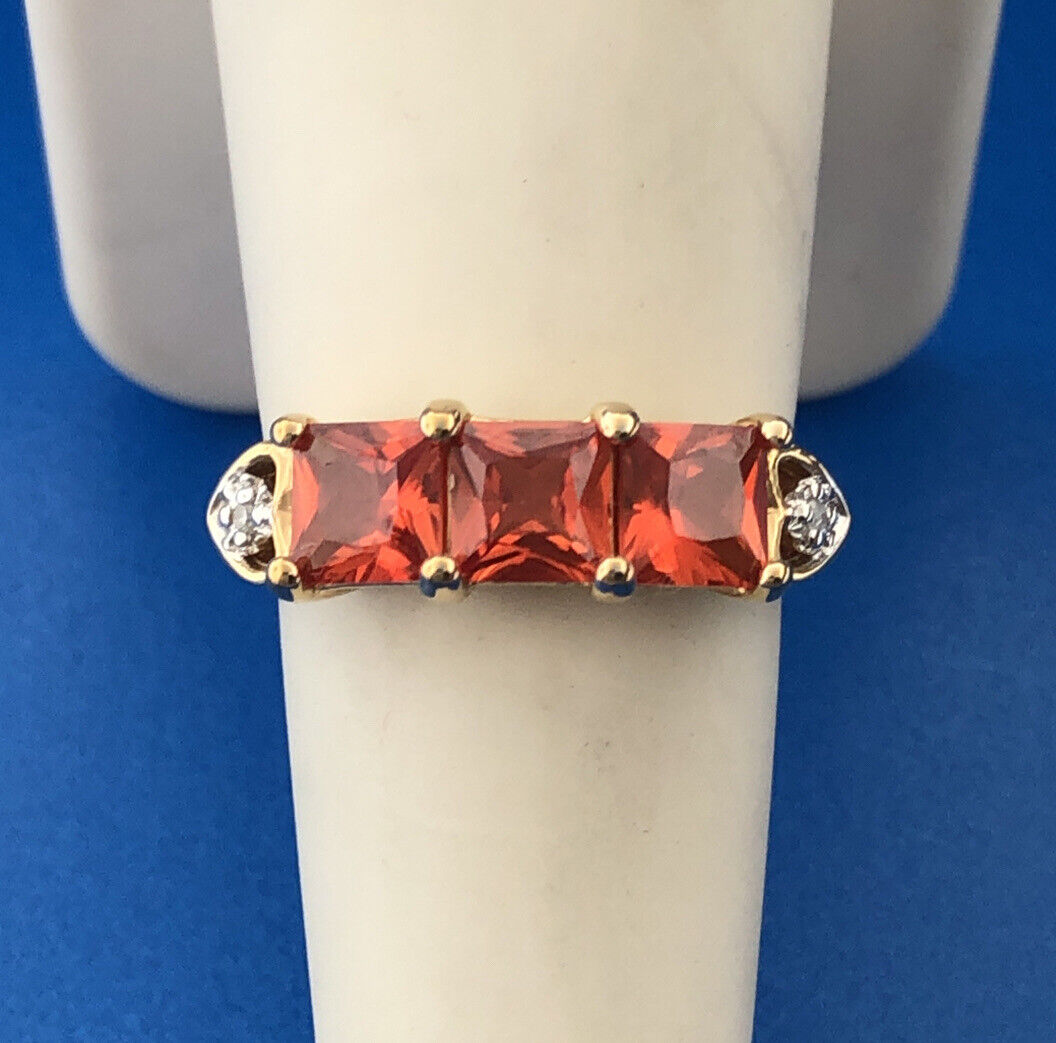 Designer Canada Sterling Silver 925 Princess Trio Citrine Diamond Accent Ring